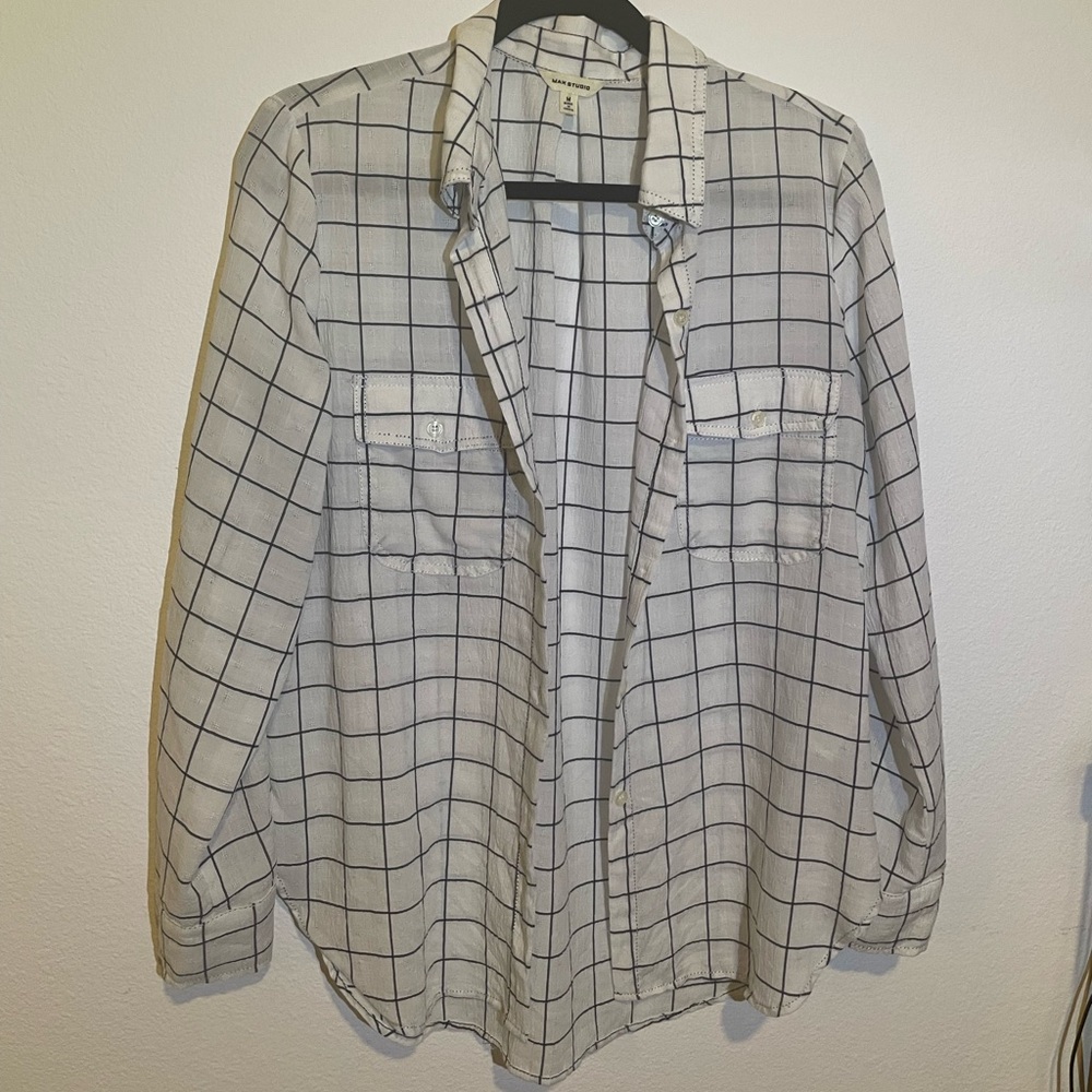 MAX STUDIO button up navy squares